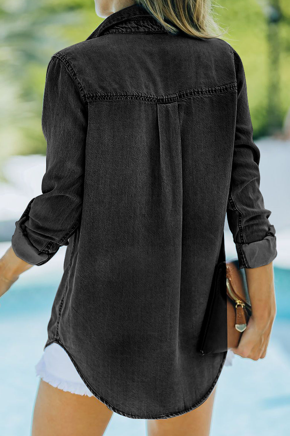 Pocketed Long Sleeve Denim | Top