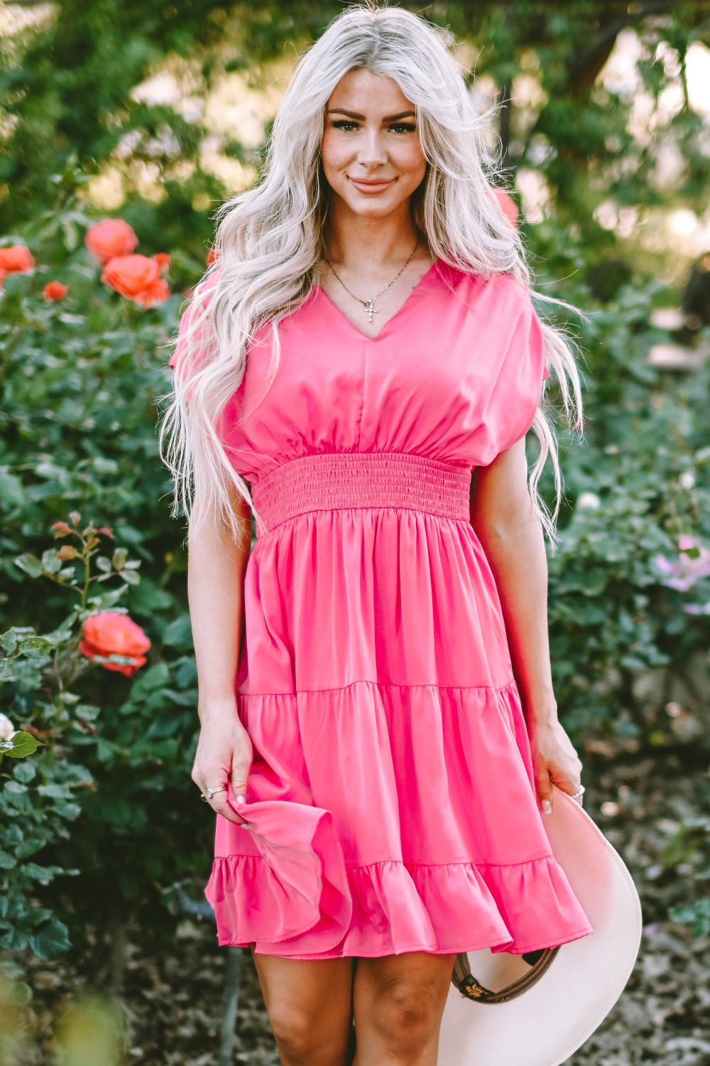 Smocked V-Neck Cap Sleeve | Dress