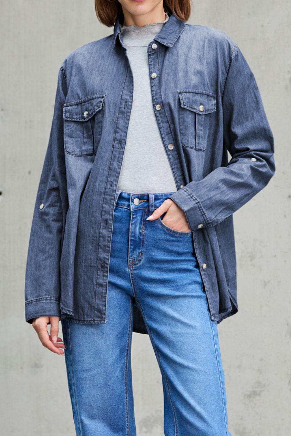 Pocketed Long Sleeve Denim | Top