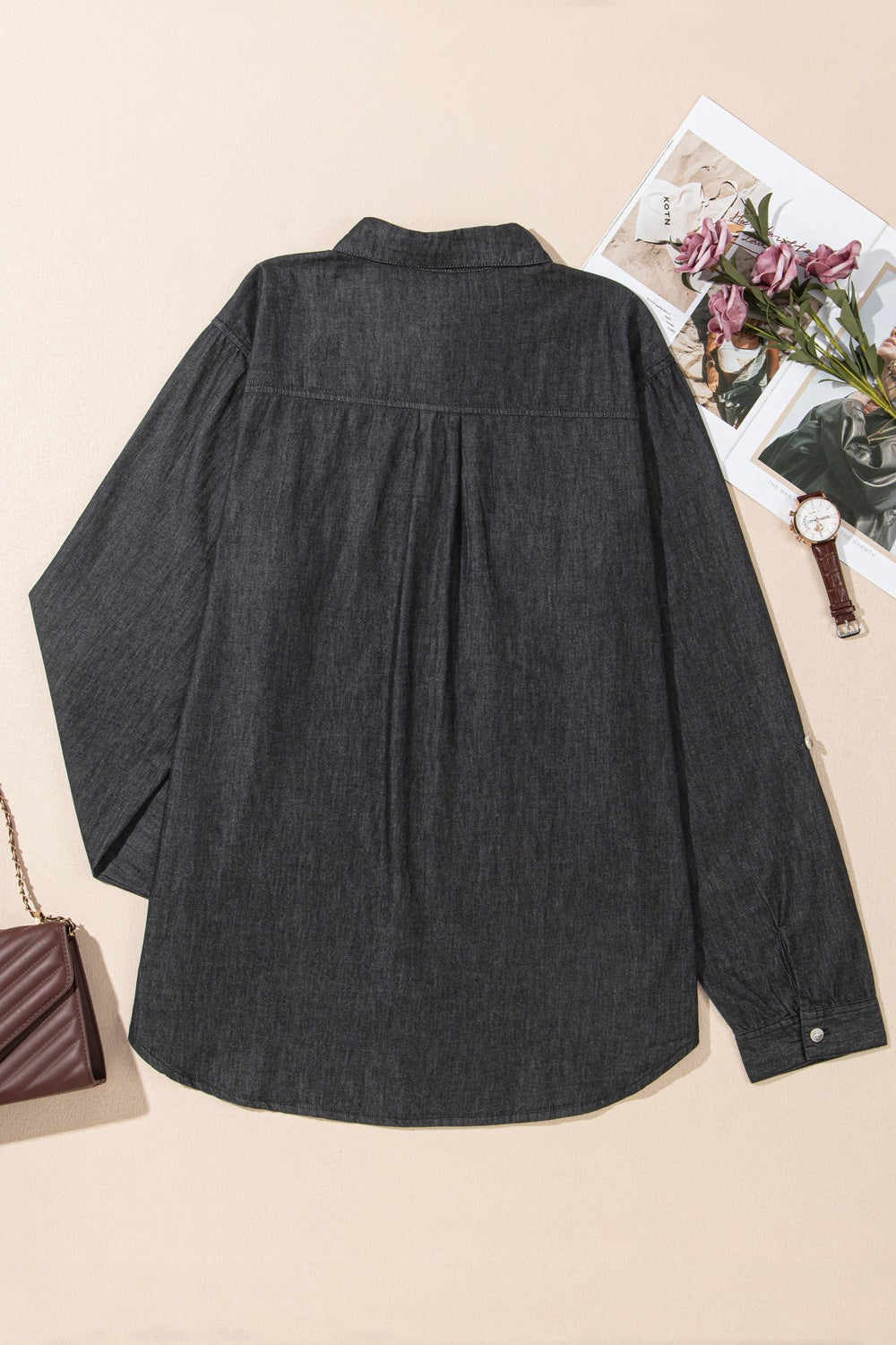 Pocketed Long Sleeve Denim | Top