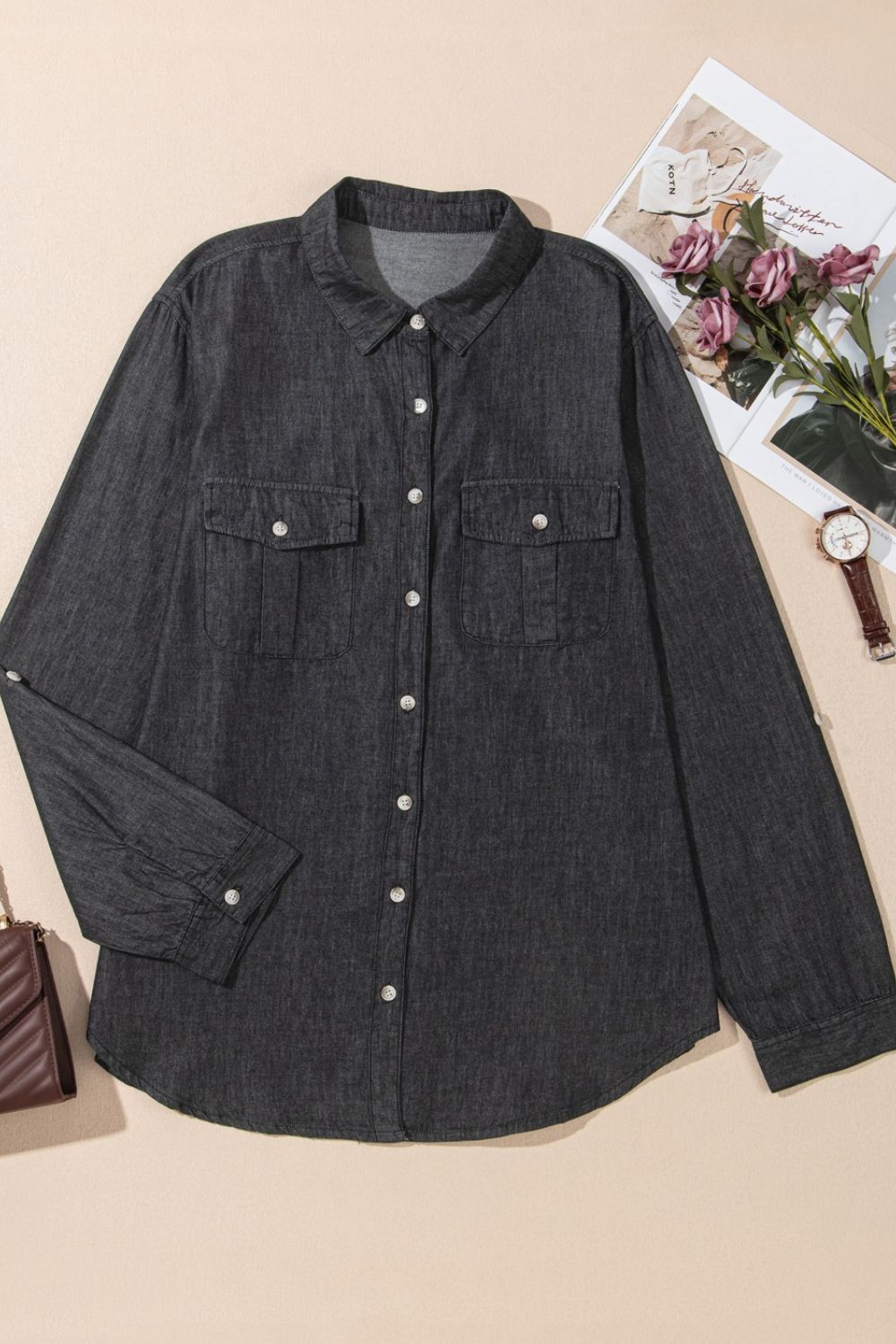 Pocketed Long Sleeve Denim | Top
