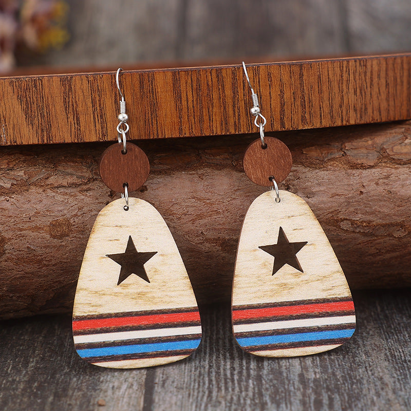 Star & Stripes Wooden | Earrings