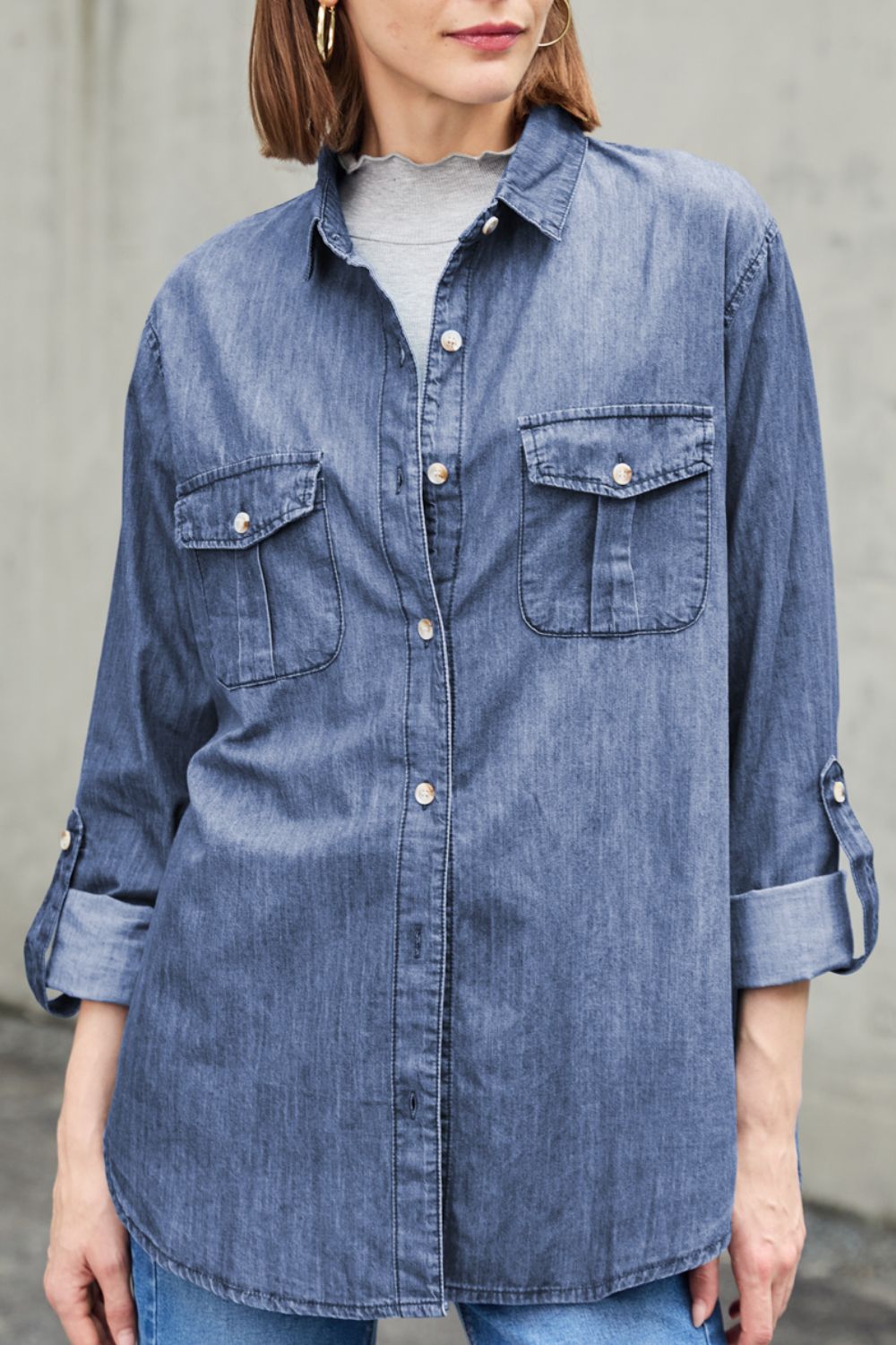 Pocketed Long Sleeve Denim | Top