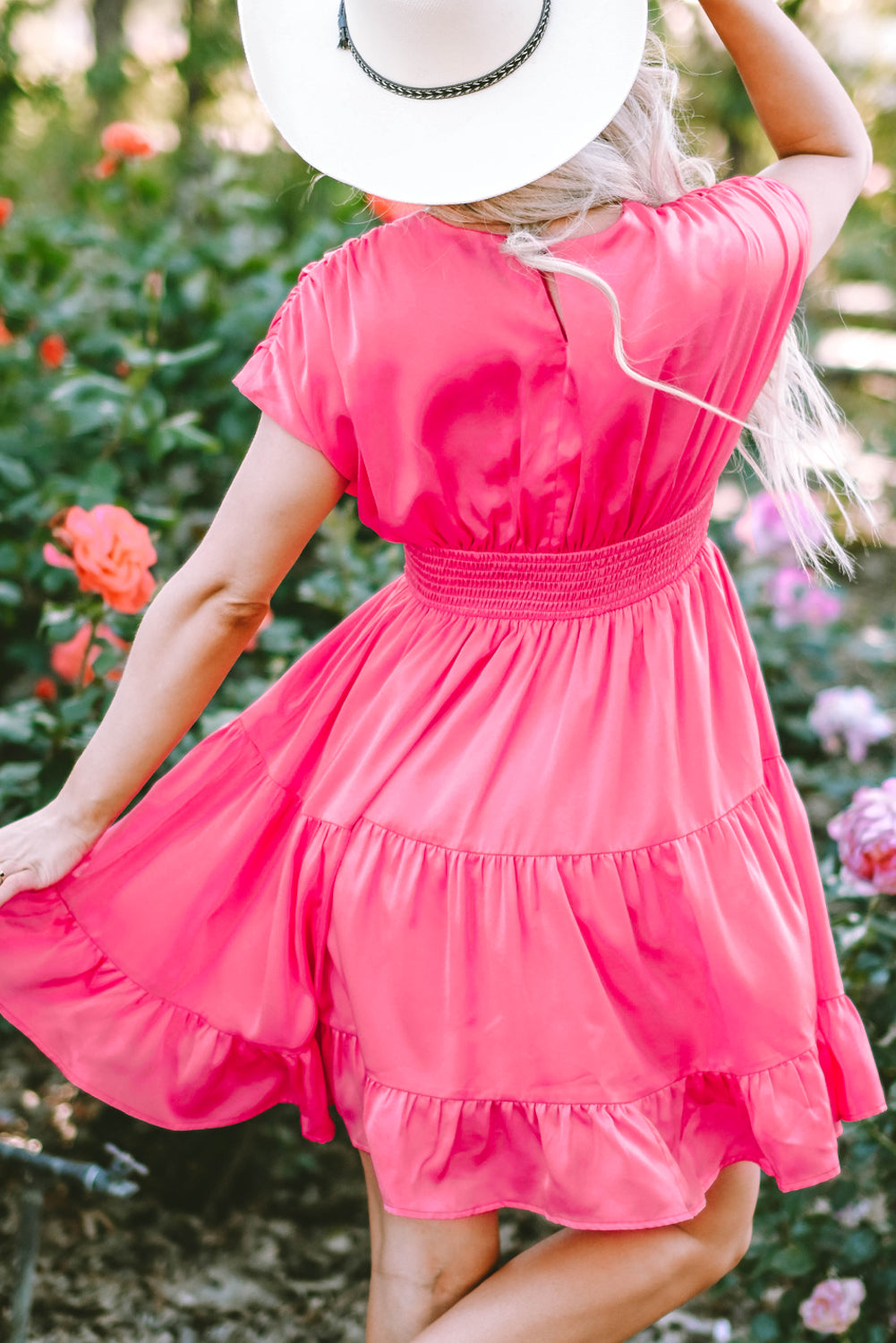 Smocked V-Neck Cap Sleeve | Dress