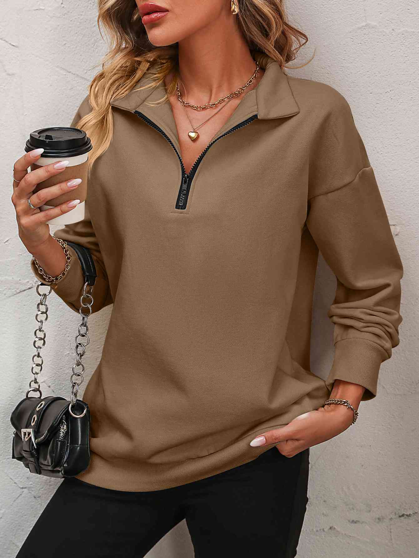 Zip-Up Dropped Shoulder | Sweatshirt