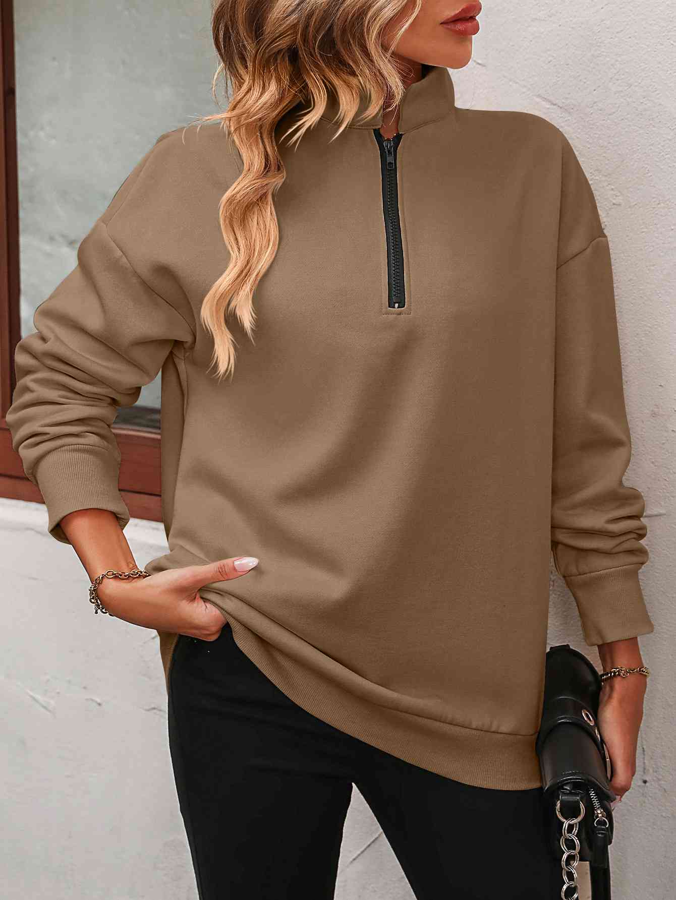 Zip-Up Dropped Shoulder | Sweatshirt
