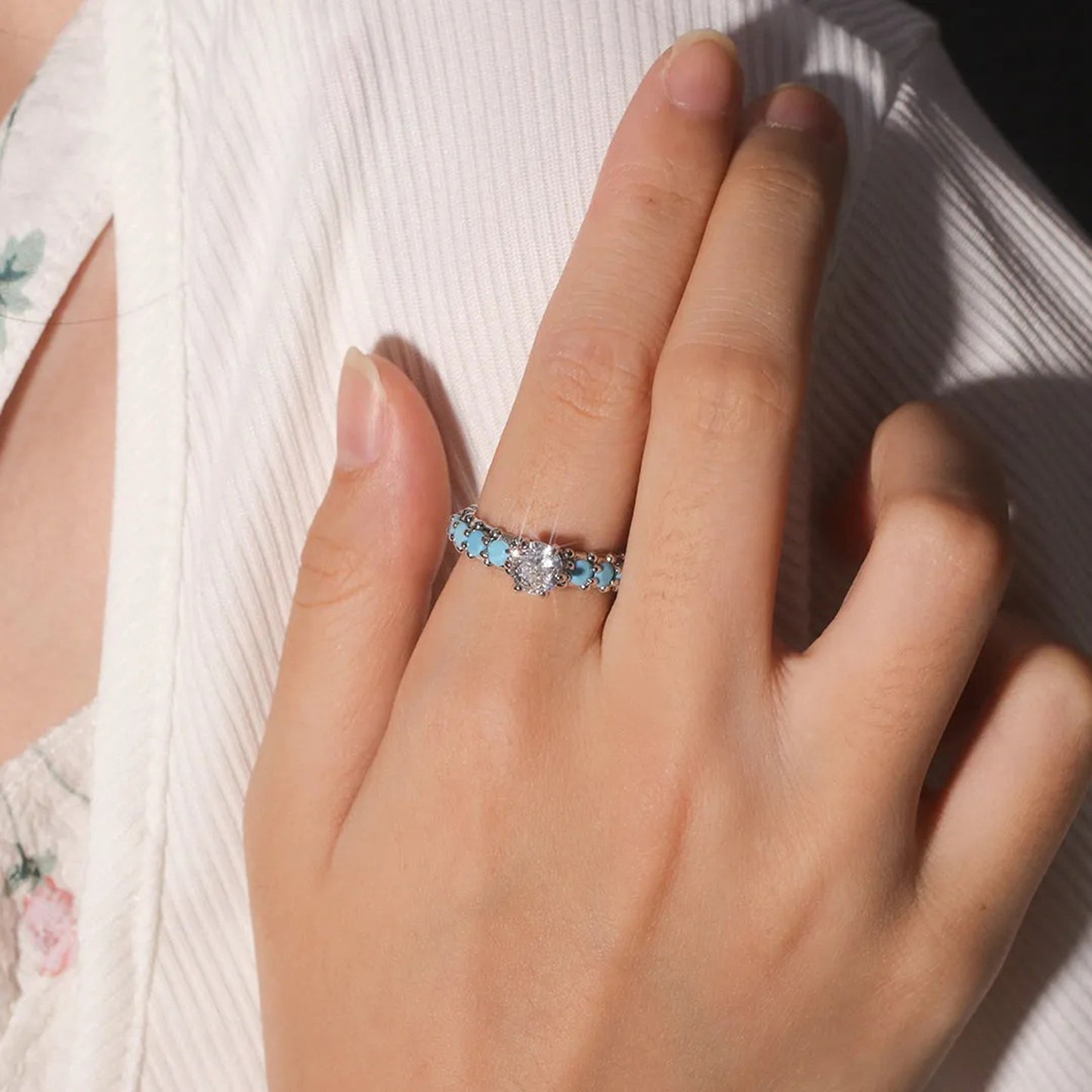 Inlaid Turquoise & Zircon | Ring