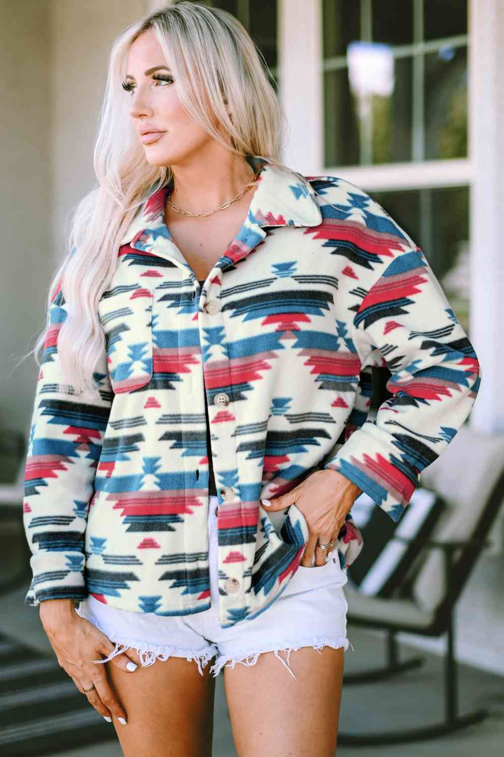 Cream/Red/Blue Tribal Print | Jacket