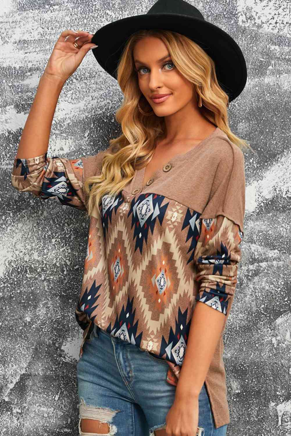 Aztec Print | V-Neck Top