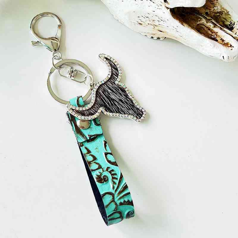 Rhinestone Bull Turquoise | Keychain