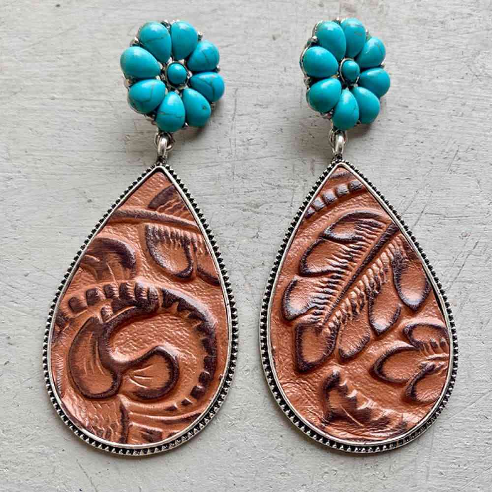 Western Turquoise Flower Teardrop | Earrings