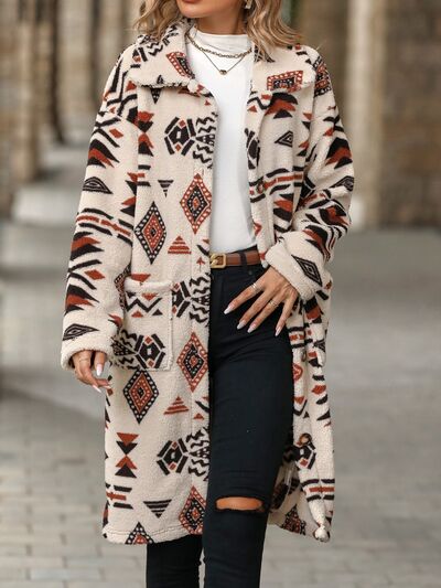 Colorful Geometric Pocketed | Dropped Shoulder Coat