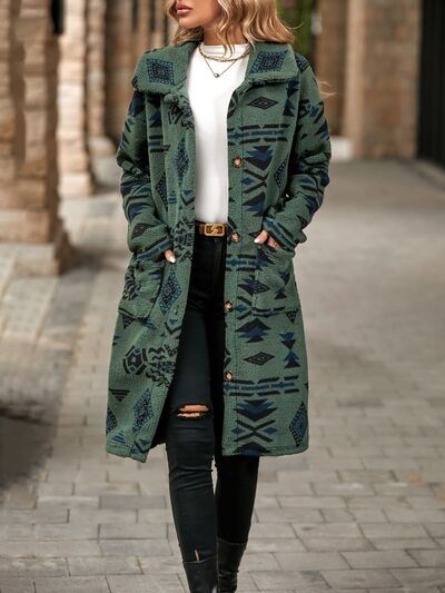 Colorful Geometric Pocketed | Dropped Shoulder Coat