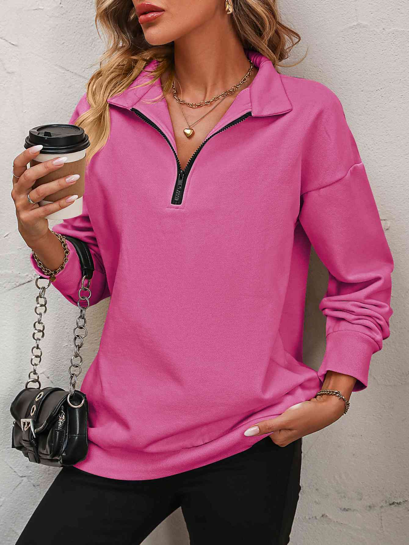 Zip-Up Dropped Shoulder | Sweatshirt