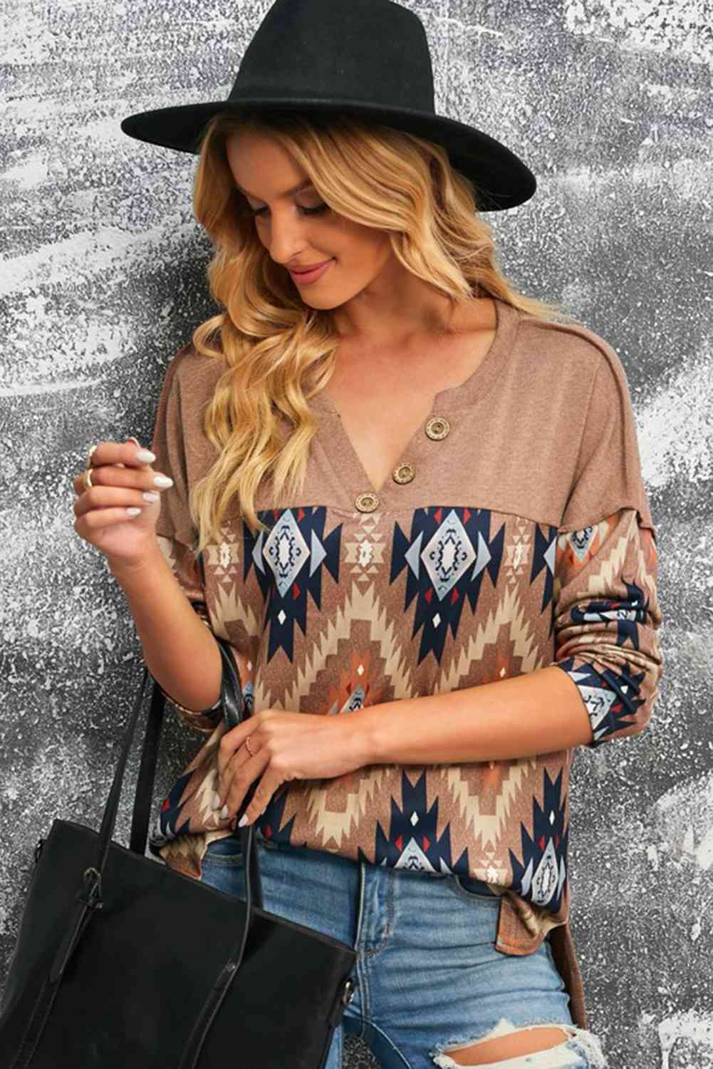 Aztec Print | V-Neck Top