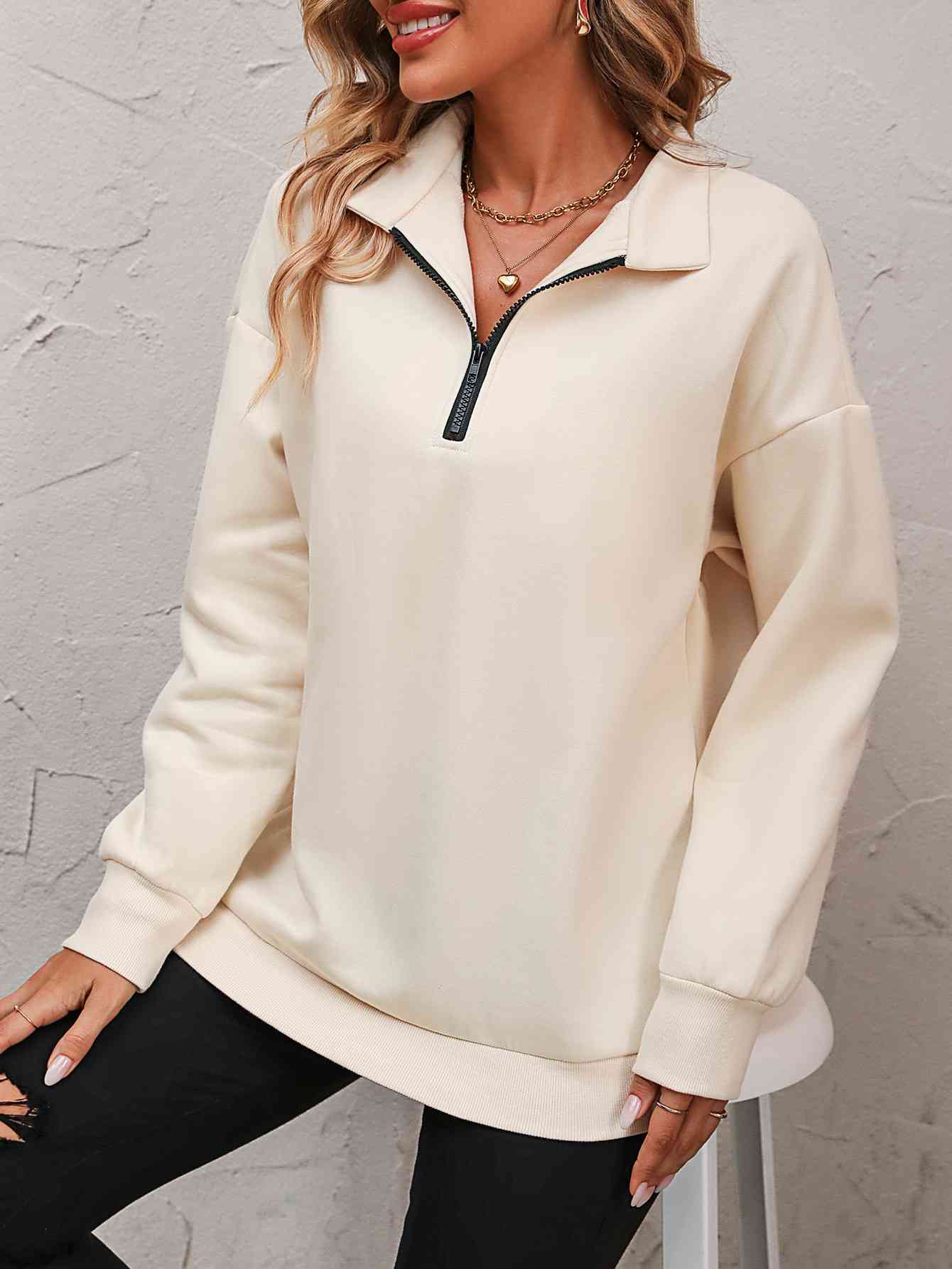 Zip-Up Dropped Shoulder | Sweatshirt