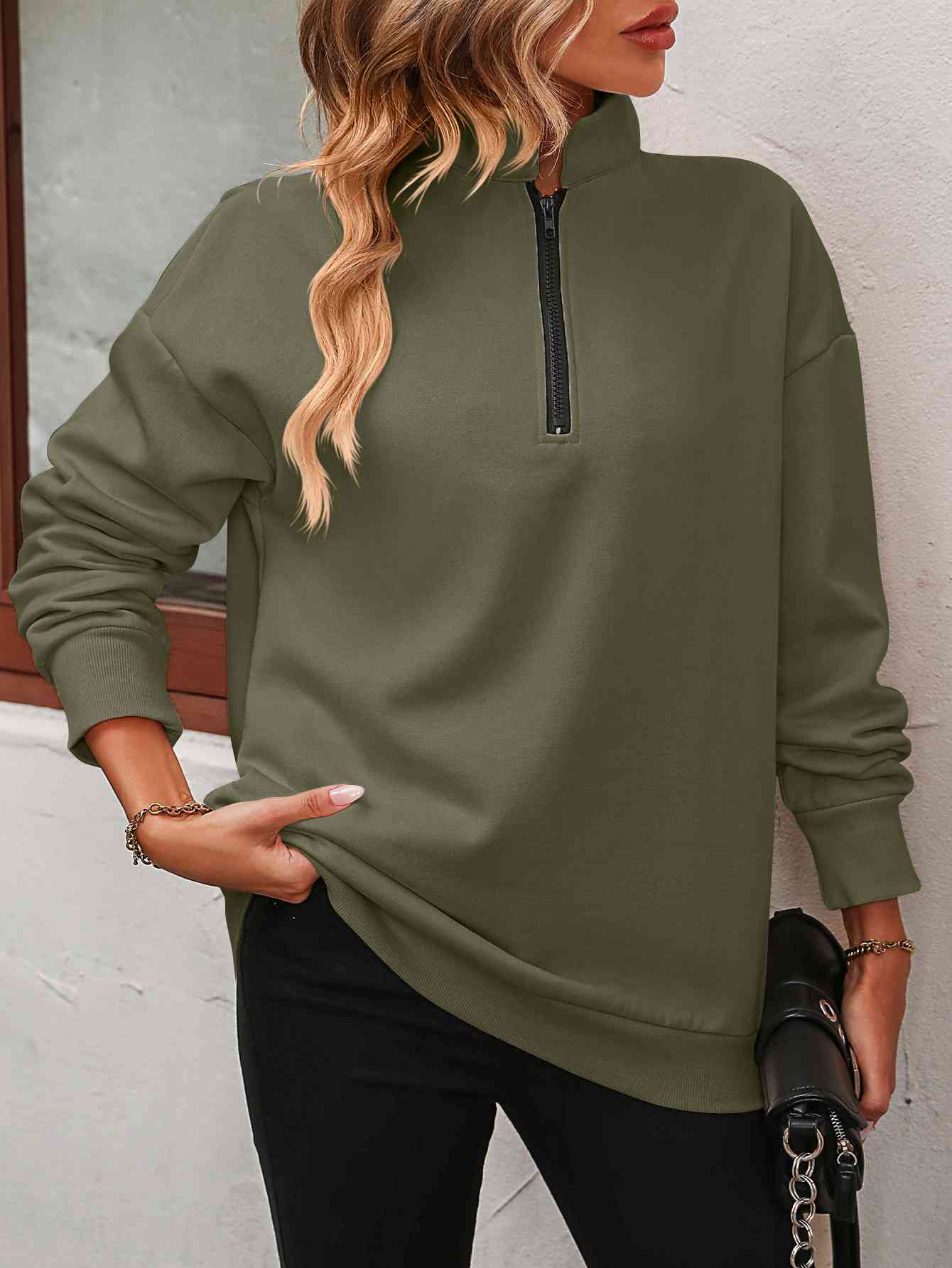 Zip-Up Dropped Shoulder | Sweatshirt