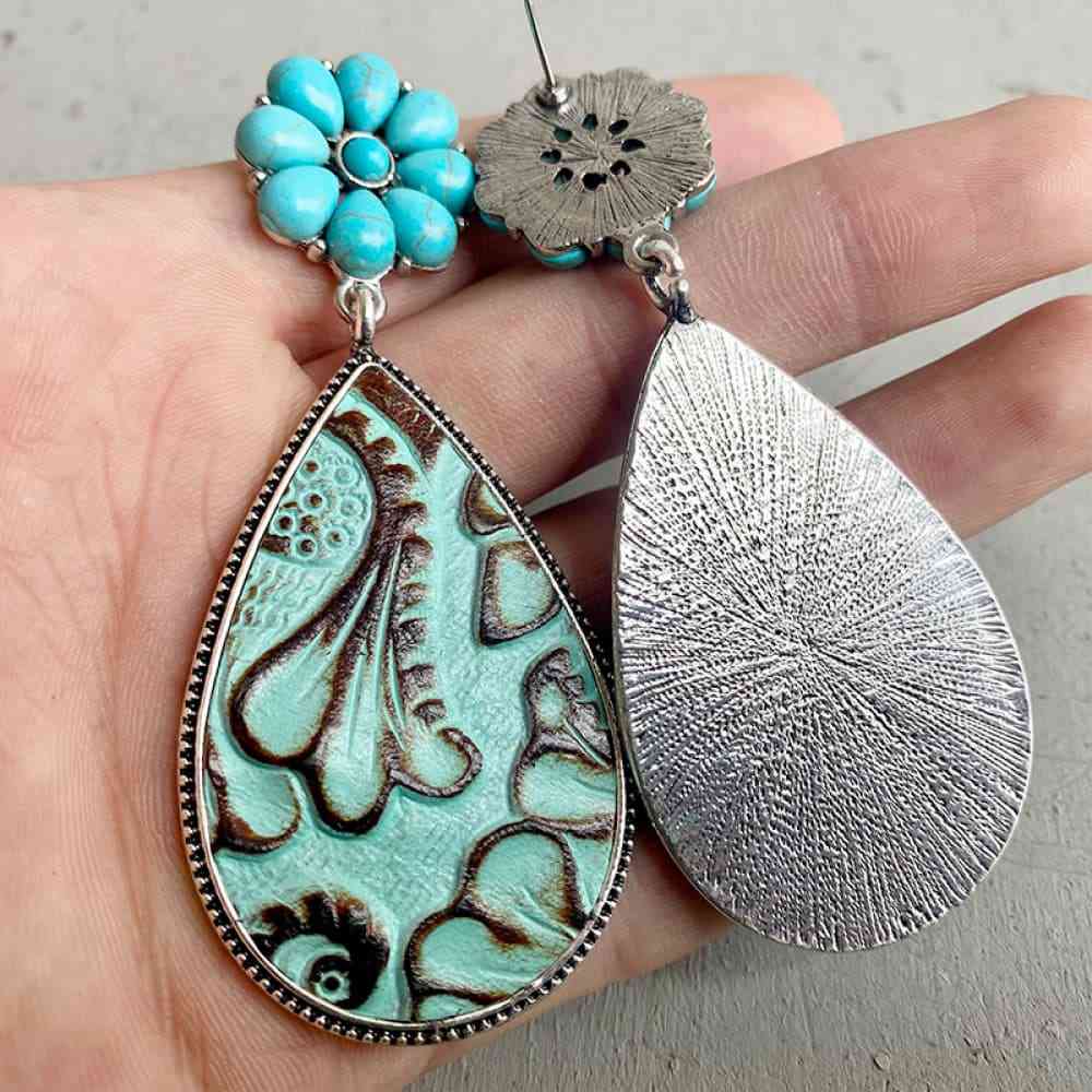 Western Turquoise Flower Teardrop | Earrings