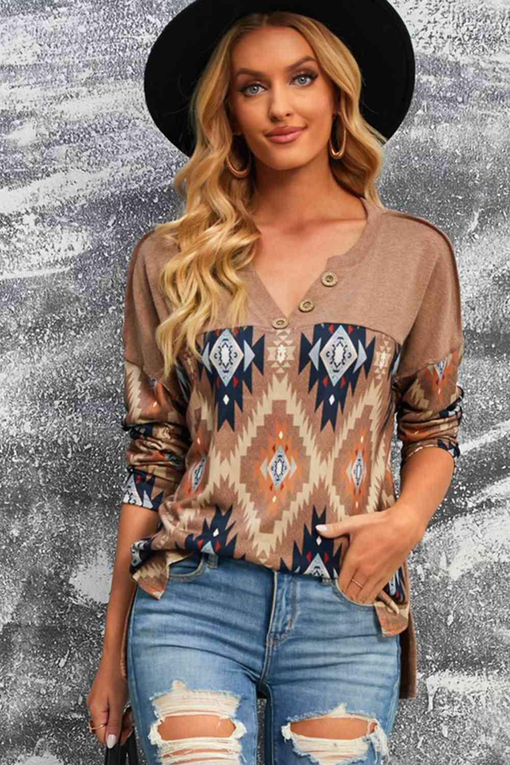 Aztec Print | V-Neck Top