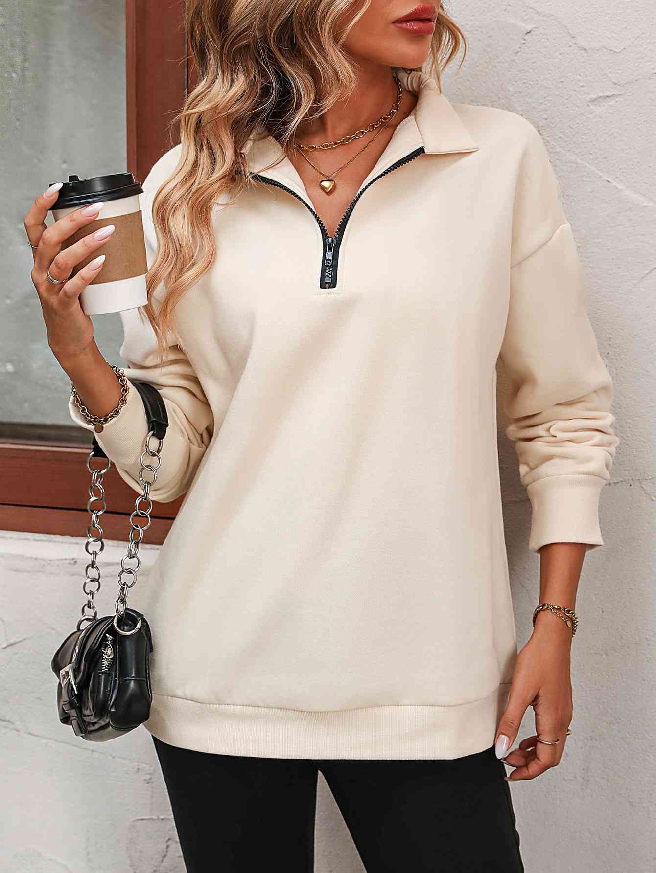 Zip-Up Dropped Shoulder | Sweatshirt