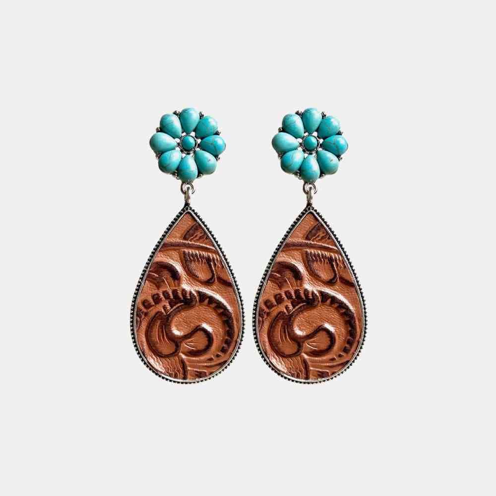 Western Turquoise Flower Teardrop | Earrings