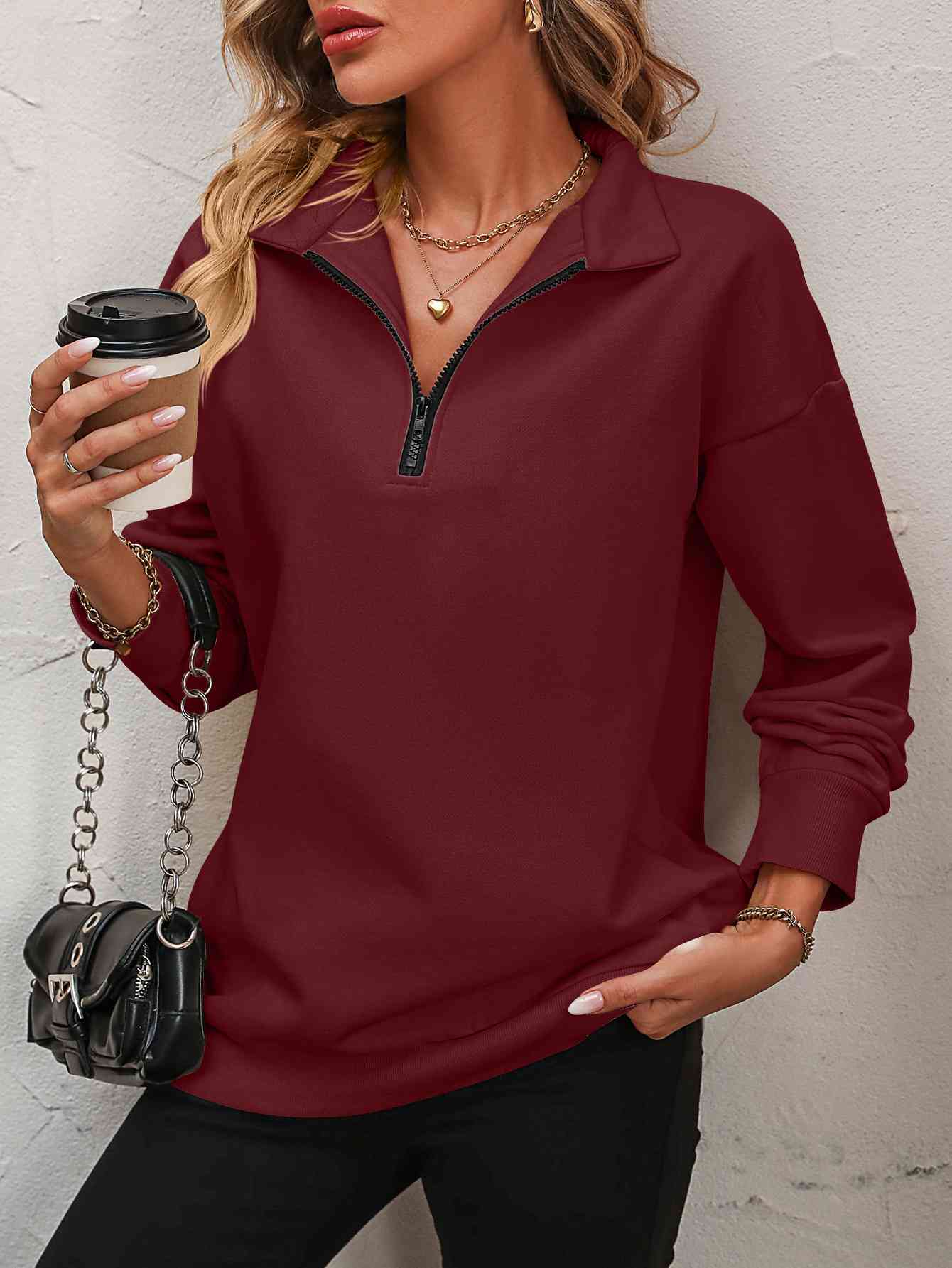 Zip-Up Dropped Shoulder | Sweatshirt