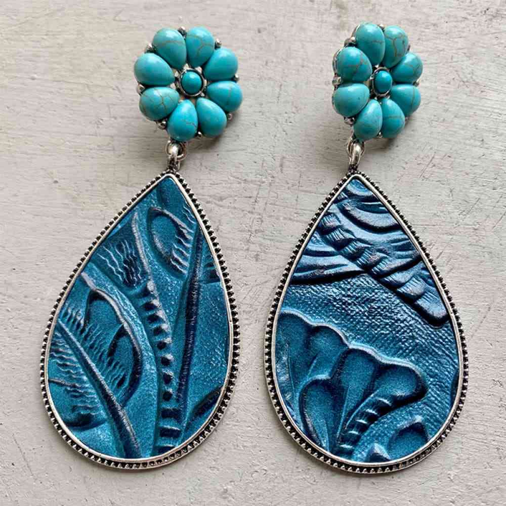 Western Turquoise Flower Teardrop | Earrings