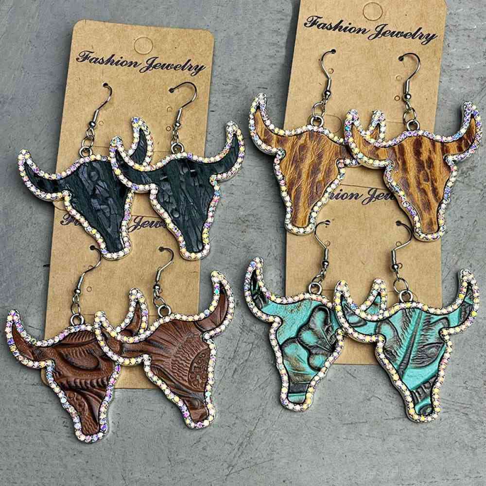 Rhinestone Trim Bull | Earrings