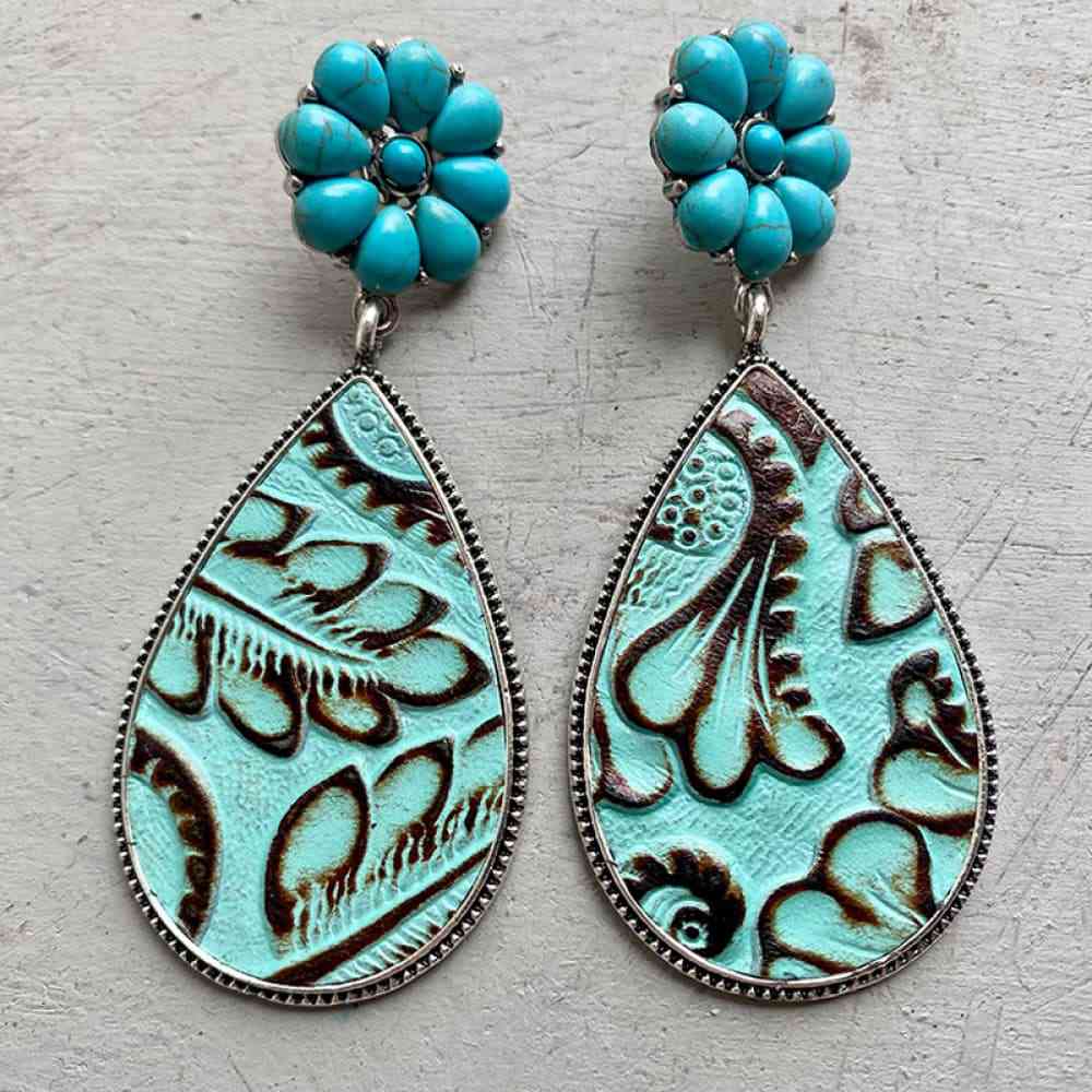 Western Turquoise Flower Teardrop | Earrings