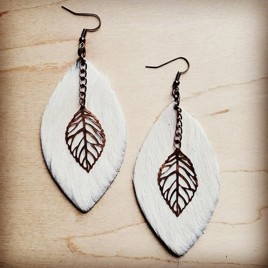 Tan Hair on Hide w/ Copper Feather | Earrings