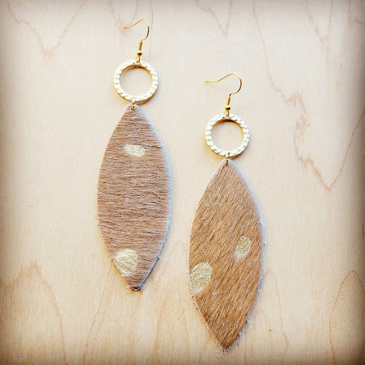 Narrow Oval Hair on Hide Tan Metallic | Earrings