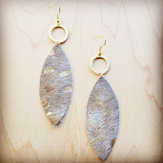 Narrow Oval Hair on Hide Metallic | Earrings