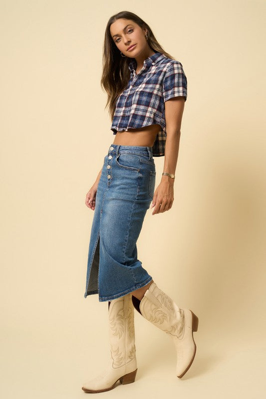 Denim Front Slit | Skirt