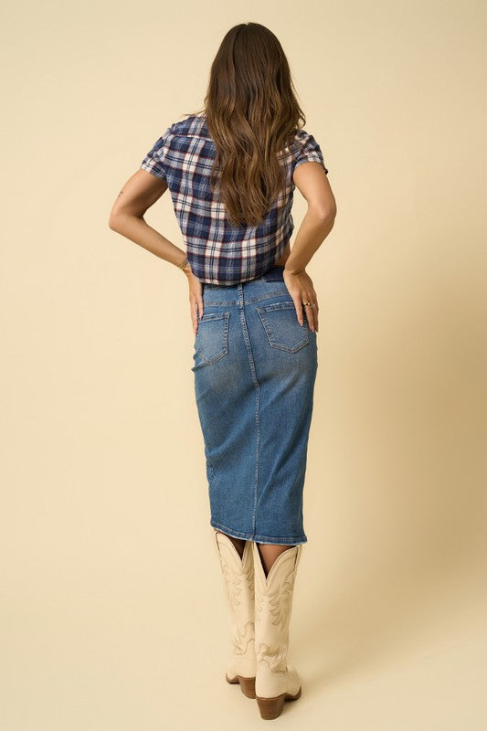Denim Front Slit | Skirt