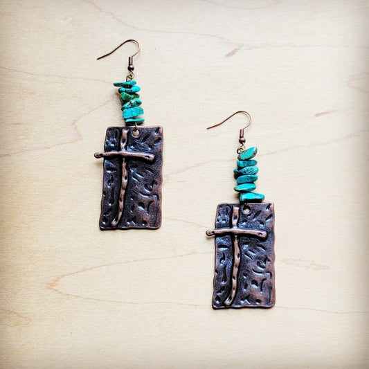 Copper Cross w/ Natural Turquoise | Earrings