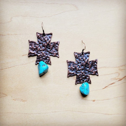 Copper Cross w/ Blue Turquoise | Earrings