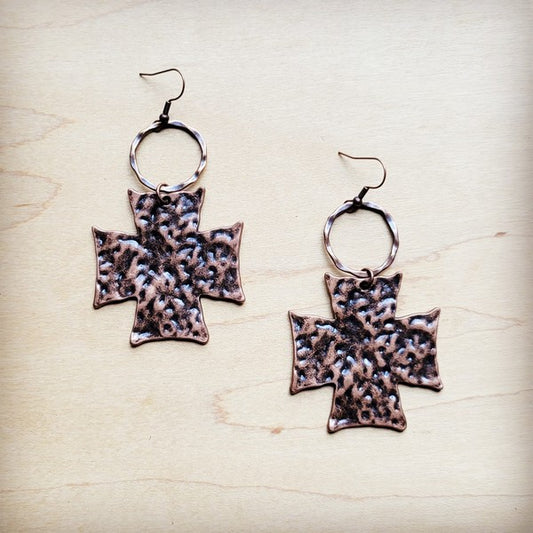 Hammered Copper Cross | Earrings