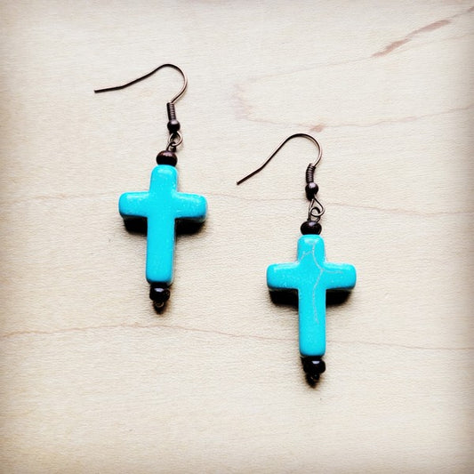 Blue Turquoise Cross | Earrings