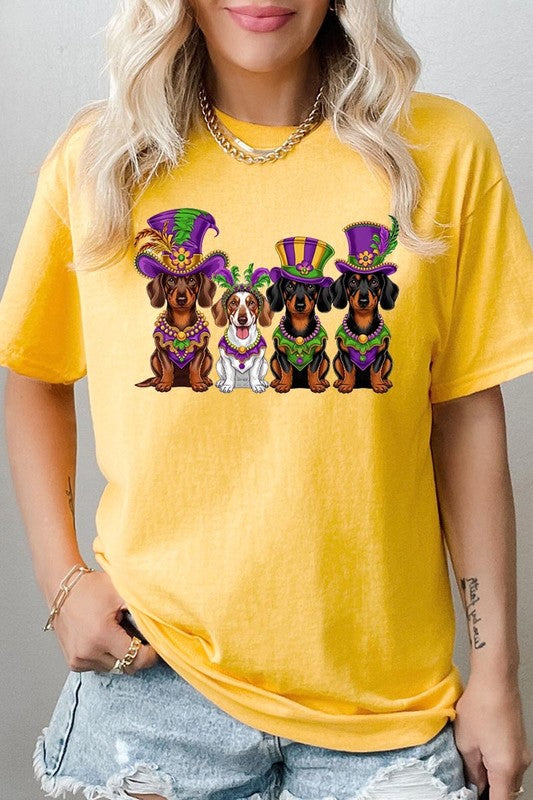 Dachshund Mardi Gras Graphic Heavy Cotton Tee