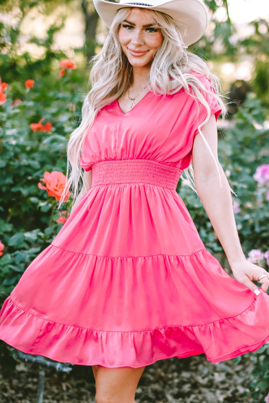 Smocked V-Neck Cap Sleeve | Dress