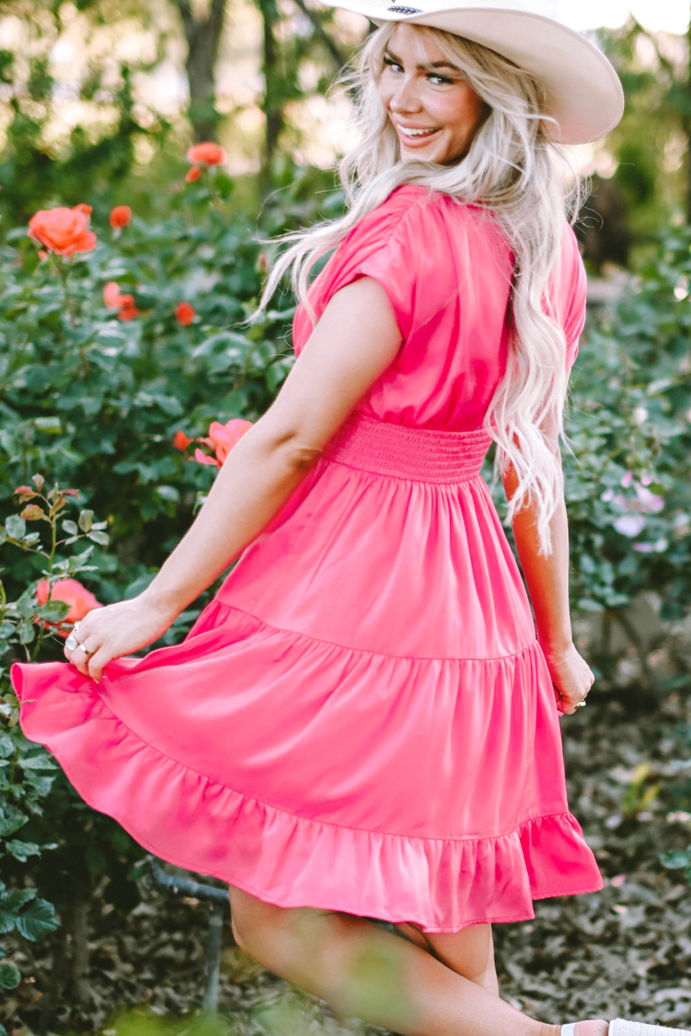 Smocked V-Neck Cap Sleeve | Dress