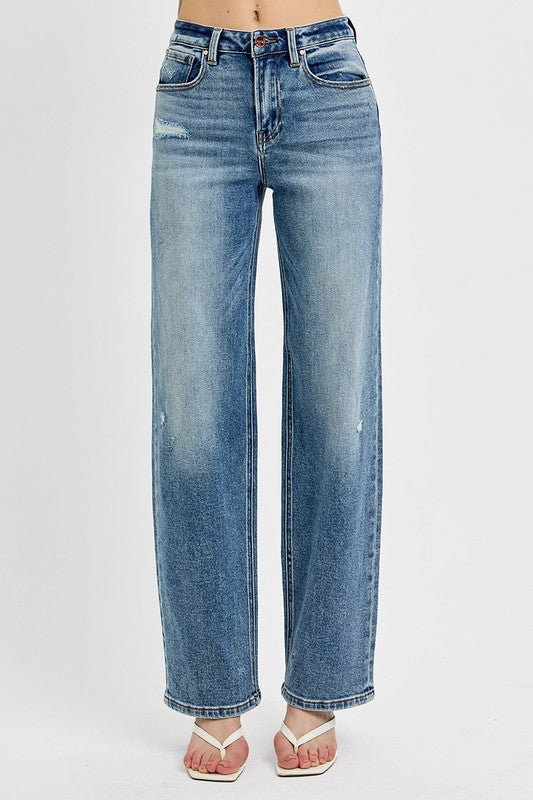 RISEN Full Size Distressed Wide Leg | Jeans