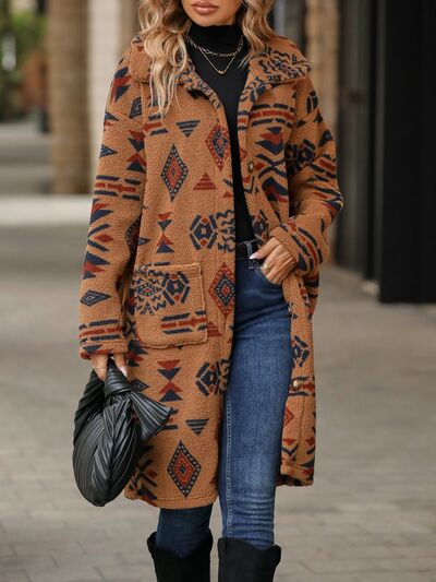 Colorful Geometric Pocketed | Dropped Shoulder Coat