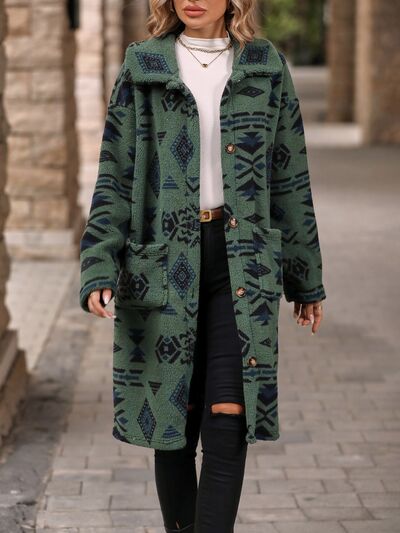 Colorful Geometric Pocketed | Dropped Shoulder Coat