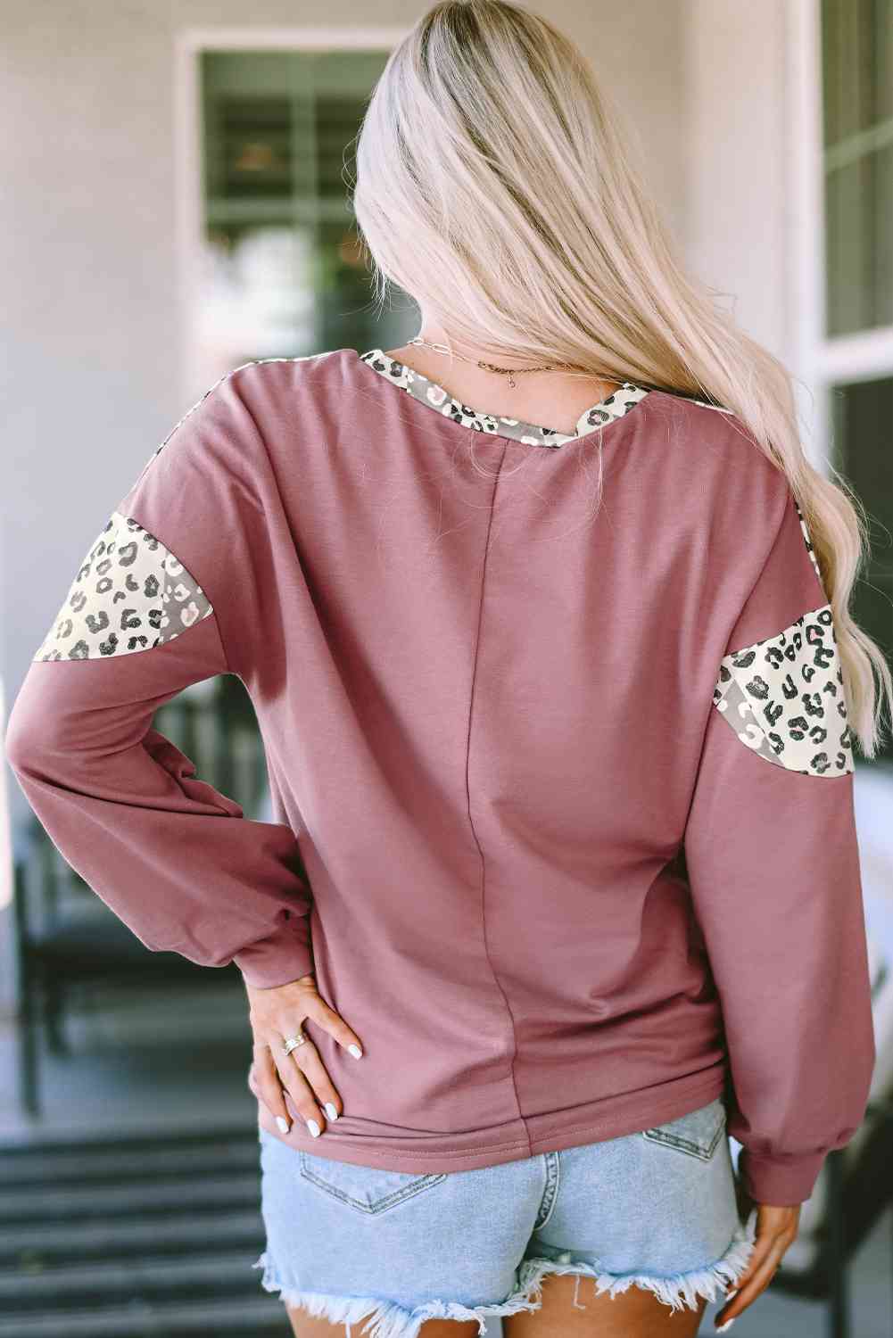 Mauve Leopard Round Neck | Long Sleeve T-Shirt