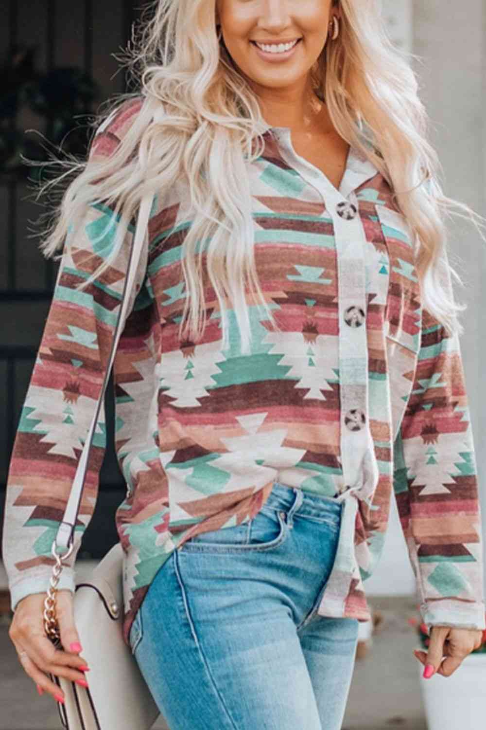 Aztec Printed Button Up | Long Sleeve Shirt