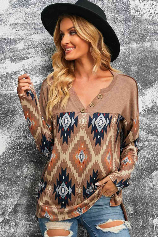 Aztec Print | V-Neck Top